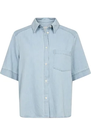 Part Two Femme, Blouses et Chemises, Bleu, Taille: 34 FR Chemise en jean à manches courtes