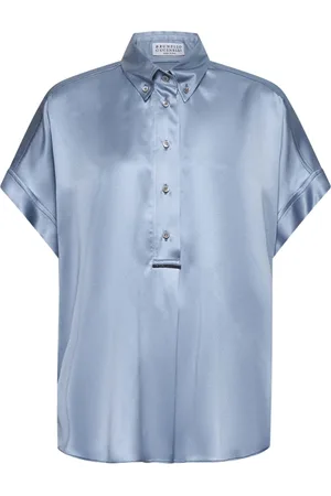 Brunello Cucinelli Femme, Blouses et Chemises, Bleu, Taille: 36 FR Chemise à Manches Kimono