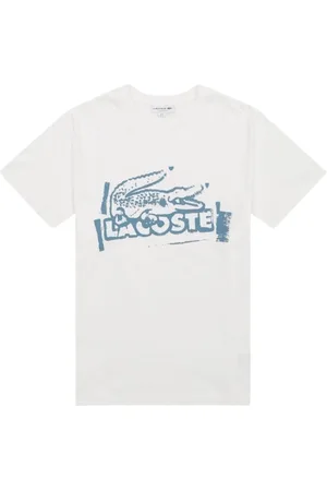 Lacoste Homme, Tops, Blanc, Taille: S T-shirt blanc à manches courtes avec impression bleue