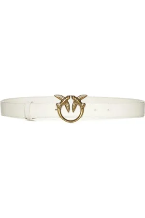 Pinko Femme, Accessoires, Blanc, Taille: XS Ceinture en cuir Love Birds 3 cm