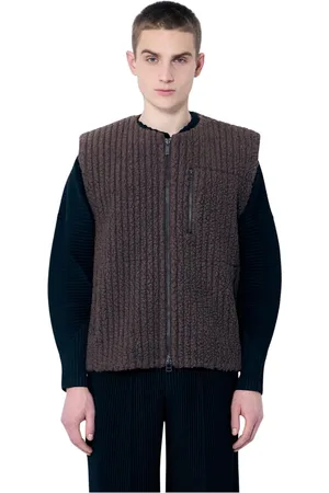 Issey Miyake Homme, Vestes, Brun, Taille: M Gilet en Molleton Côtelé avec Poches Zippées