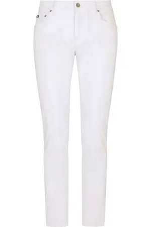 Dolce & Gabbana Homme, Jeans, Blanc, Taille: L Logo-Plaque Slim-Cut Jeans