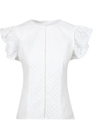 Serafini Femme, Blouses et Chemises, Blanc, Taille: 38 FR Blouse à Volants et Col Rond