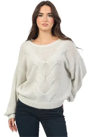 HUGO BOSS Femme, Pulls, Blanc, Taille: 36 FR Pull Blanc avec Broderie à l`Encolure Avant et Arrière