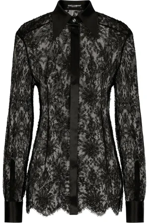 Dolce & Gabbana Femme, Blouses et Chemises, Noir, Taille: 38 FR Chemise en Dentelle Noire Look 28