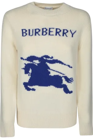Burberry Femme, Pulls, Blanc, Taille: 36 FR Pull Blanc avec Motif Cheval Bleu