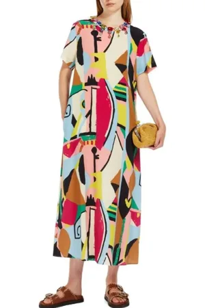 Max Mara Femme, Robes, Multicolore, Taille: 38 FR Robe Longue à Motifs Abstraits avec Poches