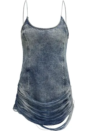 Diesel Femme, Robes, Bleu, Taille: 38 FR Mini Robe en Denim avec Bretelles Fines