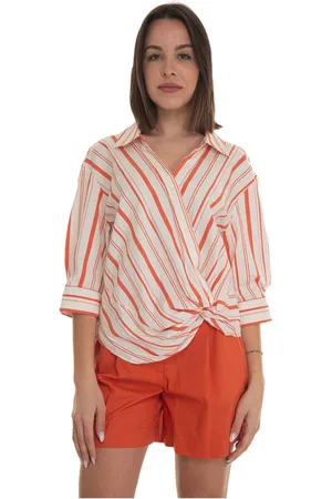 Woolrich Femme, Blouses et Chemises, Rouge, Taille: 36 FR Blouse rayée à manches 3/4 et col en V