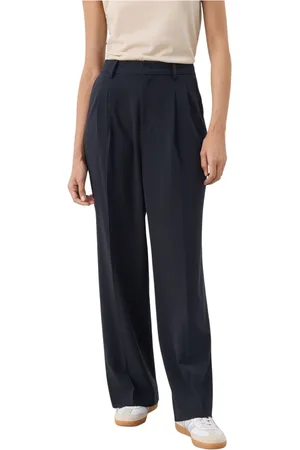 Part Two Femme, Pantalons, Bleu, Taille: 46 FR Pantalon Large Bleu Marine Classique