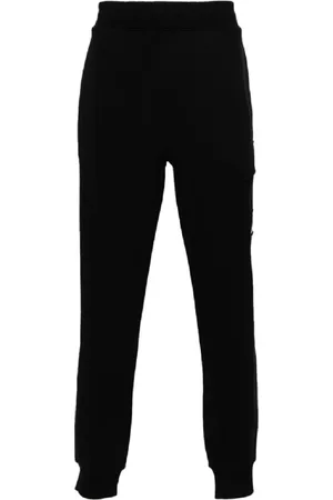 C.P. Company Homme, Pantalons, Noir, Taille: L Pantalons de survêtement en Molleton Noir à Hauteur Diagonale