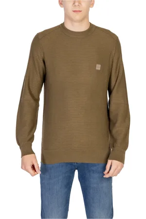 HUGO BOSS Homme, Pulls, Vert, Taille: M Pull en maille cachemire et coton à col rond