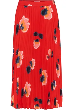 Part Two Femme, Jupes, Multicolore, Taille: 44 FR Jupe Midi Plissée à Fleurs Rouges