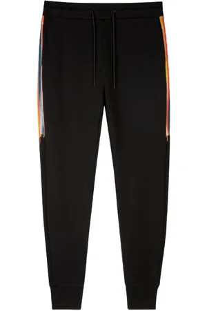 Paul Smith Homme, Pantalons, Noir, Taille: L Pantalon de survêtement noir en coton bouclé avec imprimé rayures peintes