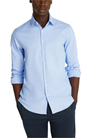 Calvin Klein Homme, Chemises, Bleu, Taille: 2XL Chemise Bleue à Manches Longues avec Boutons