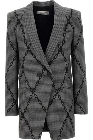 Serafini Femme, Vestes, Gris, Taille: 36 FR Blazer en Laine Grise à Motif Chaîne