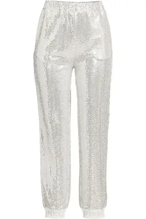 Pinko Femme, Pantalons, Gris, Taille: 38 FR Joggers en nylon à sequins