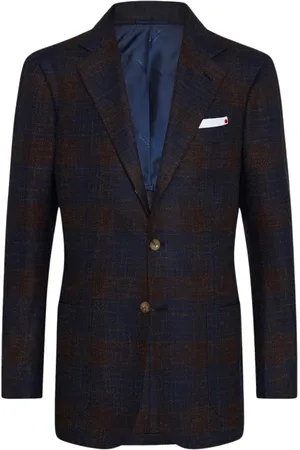Kiton Homme, Vestes, Bleu, Taille: 2XL Veste à Carreaux en Cachemire