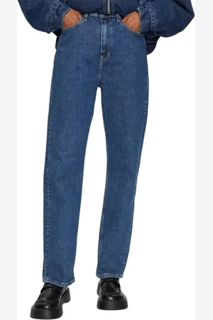 Calvin Klein Femme, Jeans, Bleu, Taille: W28 L32 Jean Droit en Coton Taille Haute
