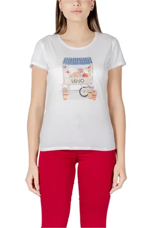 Liu Jo Femme, Tops, Blanc, Taille: 44 FR T-shirt à encolure carrée et imprimé