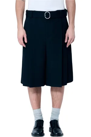 Jil Sander Homme, Shorts, Noir, Taille: L Short en Twill de Laine Plissé avec Ceinture