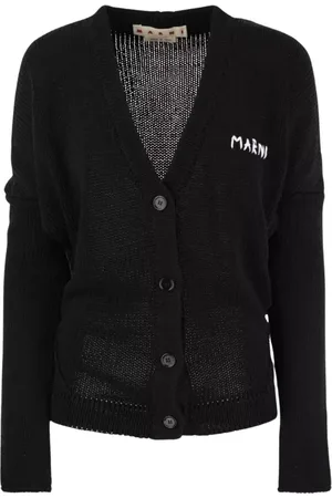 Marni Femme, Pulls, Noir, Taille: 36 FR Cardigan en Coton Noir avec Logo