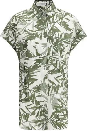 Brunello Cucinelli Femme, Blouses et Chemises, Multicolore, Taille: 36 FR Chemise longue à imprimé feuilles et col perlé