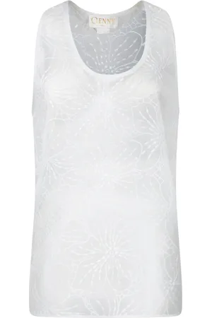GENNY Femme, Tops, Blanc, Taille: 38 FR Haut Élégant en Soie Blanche