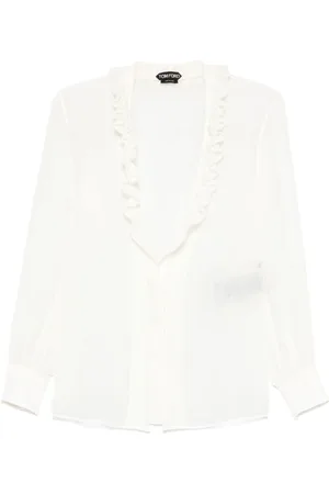 Tom Ford Femme, Blouses et Chemises, Blanc, Taille: 38 FR Chemise à Manches Longues et Col en V