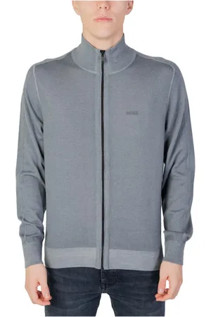 HUGO BOSS Homme, Pulls, Gris, Taille: M Cardigan Gris en Laine avec Col Roulé et Fermeture Éclair