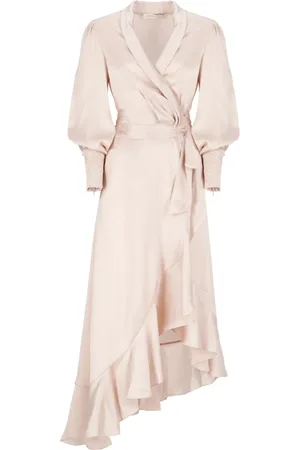 ZIMMERMANN Femme, Robes, Rose, Taille: 42 FR Robe Rose en Soie avec Col en V et Ourlet Évasé