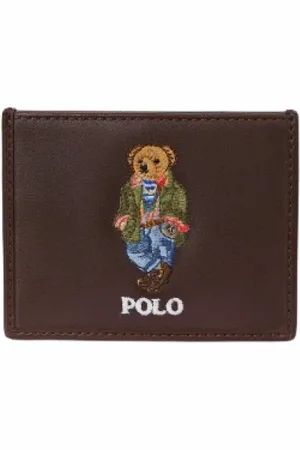 Ralph Lauren Homme, Accessoires, Brun, Taille: ONE Size Porte-cartes en cuir Polo Bear