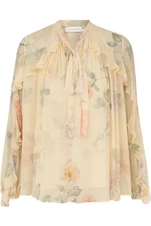 ZIMMERMANN Femme, Blouses et Chemises, Jaune, Taille: 38 FR Top à Imprimé Floral avec Détails Volantés