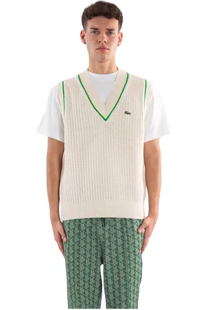 Lacoste Homme, Pulls, Blanc, Taille: S Gilet côtelé à col en V dans GIH