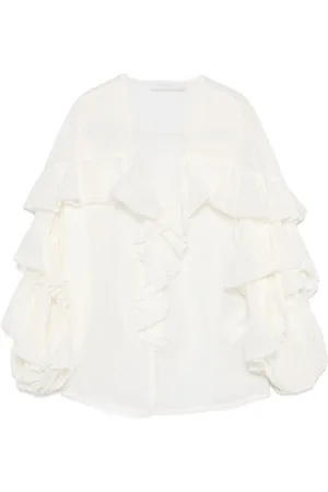 ZIMMERMANN Femme, Blouses et Chemises, Blanc, Taille: 40 FR Chemisier Blanc à Volants et Col en V