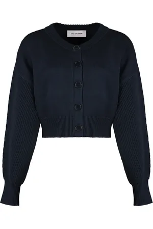 YVES SALOMON Femme, Pulls, Bleu, Taille: 40 FR Cardigan en maille côtelée