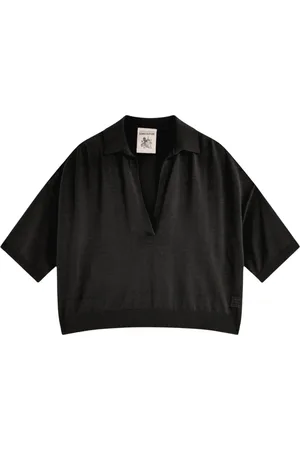 SEMICOUTURE Femme, Tops, Noir, Taille: 36 FR Polo Ambre en coton avec col en V