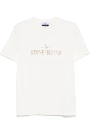 Stone Island Homme, Tops, Blanc, Taille: L T-shirt ras du cou avec imprimé sur le devant