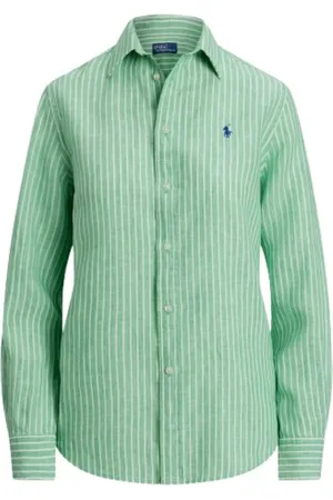 Ralph Lauren Femme, Blouses et Chemises, Vert, Taille: 42 FR Chemise en Lin Coupe Droite
