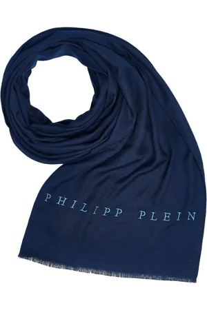 Philipp Plein Femme, Accessoires, Bleu, Taille: ONE Size Écharpe Châle Foulard avec Logo Brodé