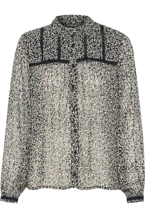 Part Two Femme, Blouses et Chemises, Noir, Taille: 42 FR Chemisier Bleu Marine Foncé à Micro Fleurs