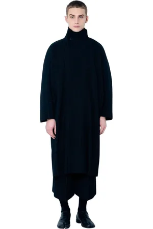 Issey Miyake Homme, Manteaux, Noir, Taille: L Manteau à Col Montant Plissé