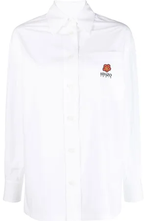 Kenzo Femme, Blouses et Chemises, Blanc, Taille: 36 FR Chemise Oversize en Popeline de Coton avec Broderie du Logo Boke Flower