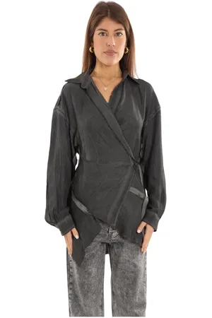 Diesel Femme, Blouses et Chemises, Gris, Taille: 38 FR Chemise Asymétrique Froissée