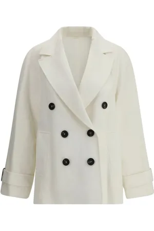 Brunello Cucinelli Femme, Manteaux, Blanc, Taille: 34 FR Élégante Veste à Double Boutonnage avec Revers