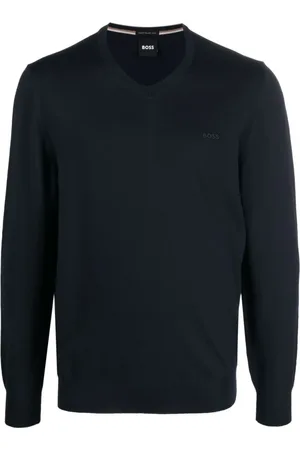 HUGO BOSS Homme, Pulls, Bleu, Taille: S Maille Tricot avec Logo Brodé