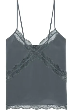 Zadig & Voltaire Femme, Tops, Gris, Taille: 36 FR Top à fines bretelles en dentelle transparente