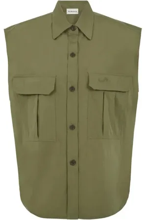 P.A.R.O.S.H. Femme, Blouses et Chemises, Vert, Taille: 40 FR Chemise sans manches en tissu vert avec poches