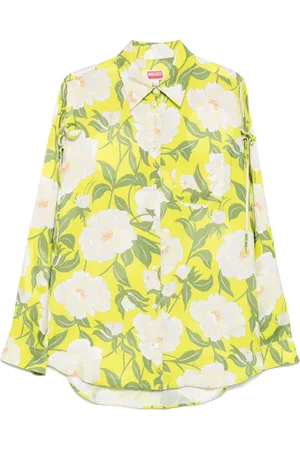 Kenzo Femme, Blouses et Chemises, Multicolore, Taille: 36 FR Chemise Verte à Manches Épaules Dénudées