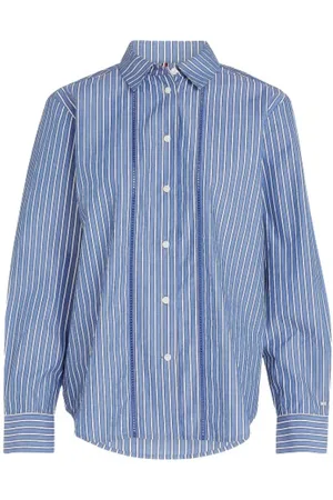 Tommy Hilfiger Femme, Blouses et Chemises, Bleu, Taille: 46 FR Chemise Popeline Rayée